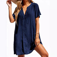 Nina | Dames Casual V-hals Tunic Jurk Korte Mouwen