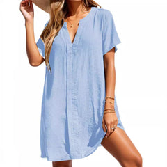 Nina | Dames Casual V-hals Tunic Jurk Korte Mouwen