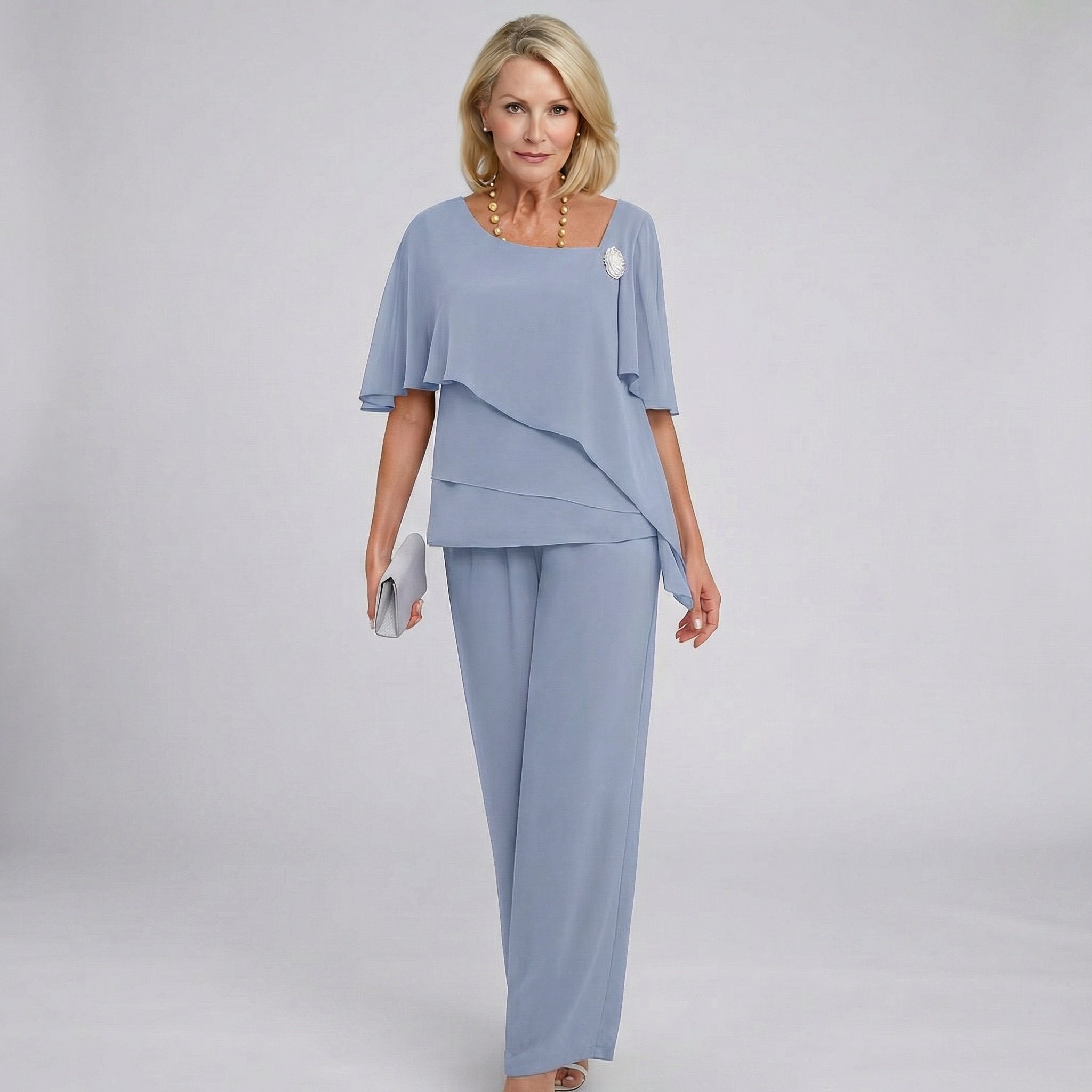 Lotte | Dames Chiffon Cape Mouwen Two-piece Set Wide-Leg Broek