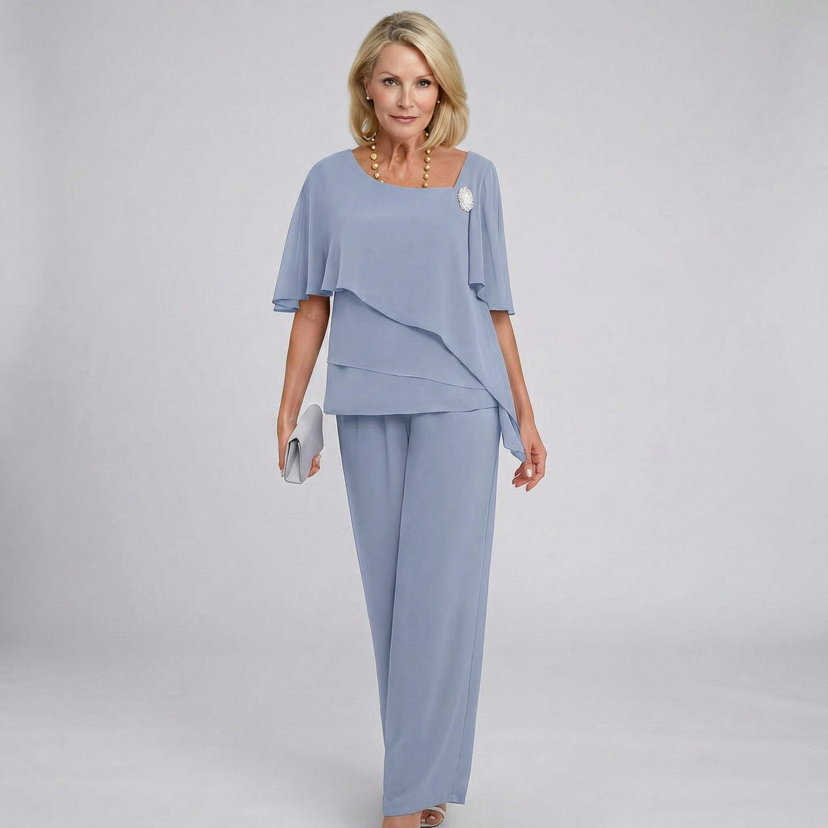 Lotte | Dames Chiffon Cape Mouwen Two-piece Set Wide-Leg Broek