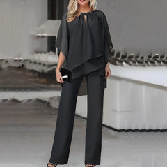 Julia | Dames Chiffon Gelaagde Wide Leg Pants Tweedelig Set
