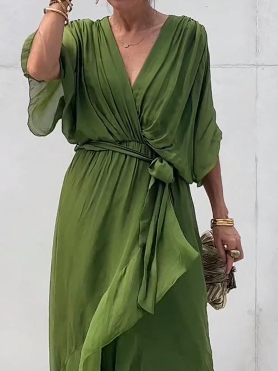 Mila | Dames Chiffon V-hals Cocktail Party Dress Strikceintuur Midi