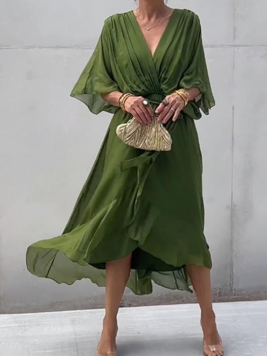 Mila | Dames Chiffon V-hals Cocktail Party Dress Strikceintuur Midi