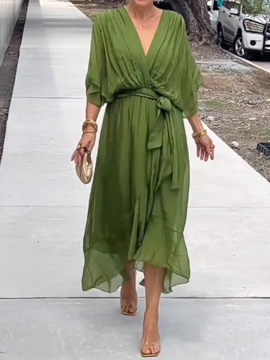 Mila | Dames Chiffon V-hals Cocktail Party Dress Strikceintuur Midi
