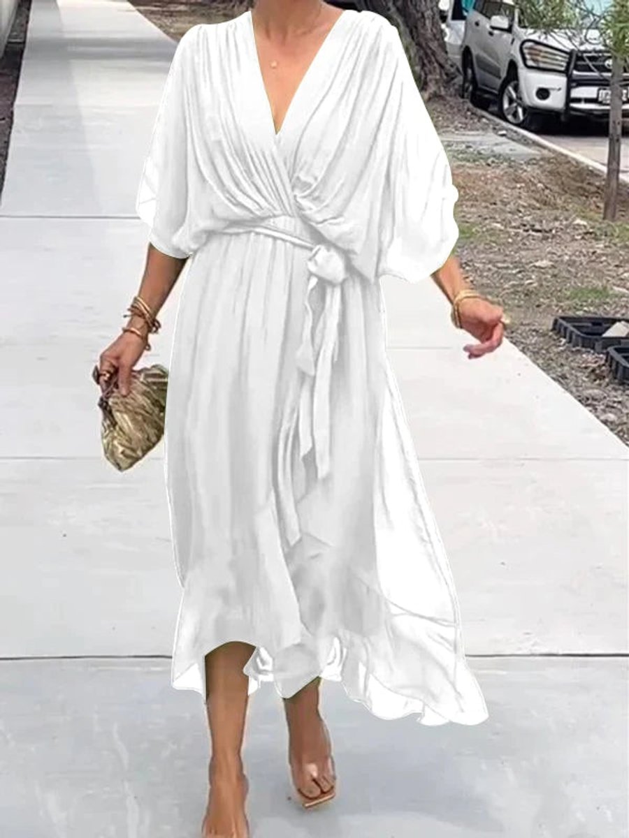 Mila | Dames Chiffon V-hals Cocktail Party Dress Strikceintuur Midi