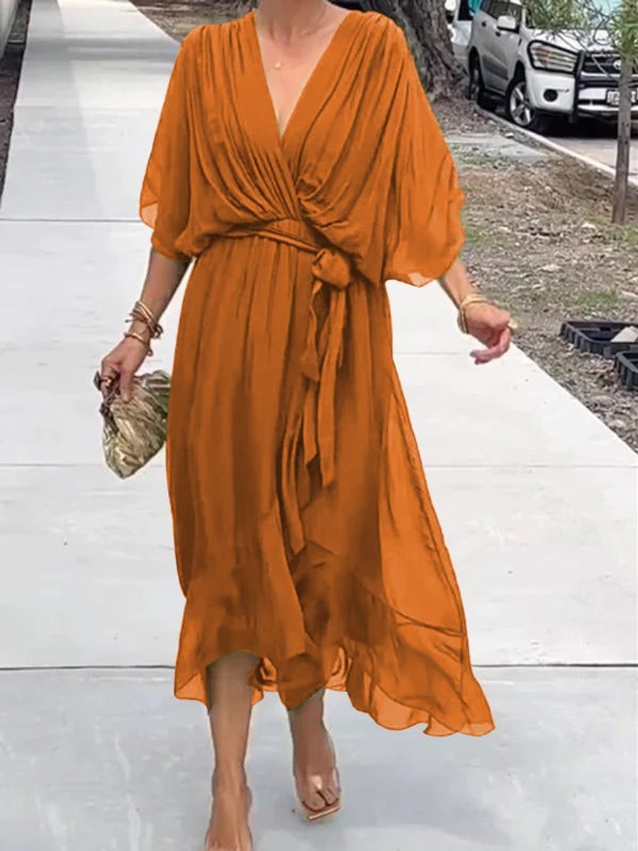 Mila | Dames Chiffon V-hals Cocktail Party Dress Strikceintuur Midi