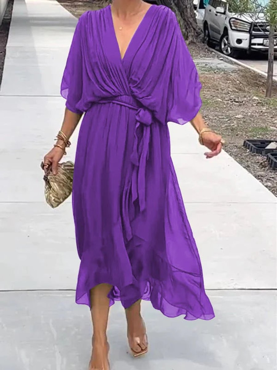 Mila | Dames Chiffon V-hals Cocktail Party Dress Strikceintuur Midi