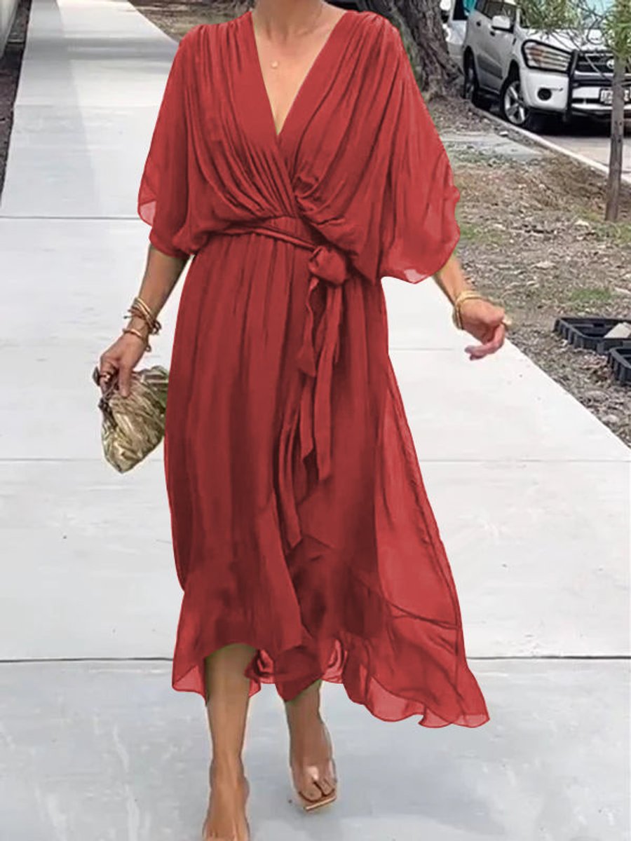 Mila | Dames Chiffon V-hals Cocktail Party Dress Strikceintuur Midi