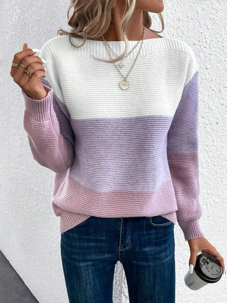 Sophie | Dames Colorblock Relaxed-Fit Knit Sweater Ronde Hals