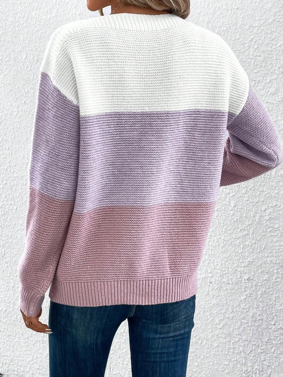 Sophie | Dames Colorblock Relaxed-Fit Knit Sweater Ronde Hals
