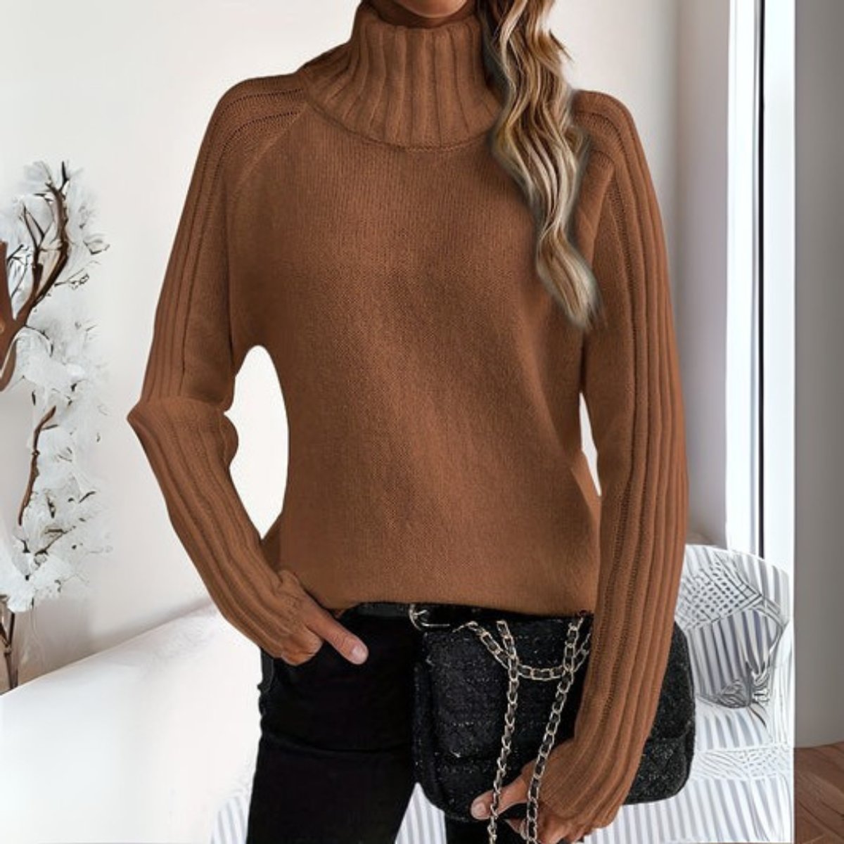 Elin | Dames Coltrui Grofgebreide Turtleneck Sweater Raglanmouw