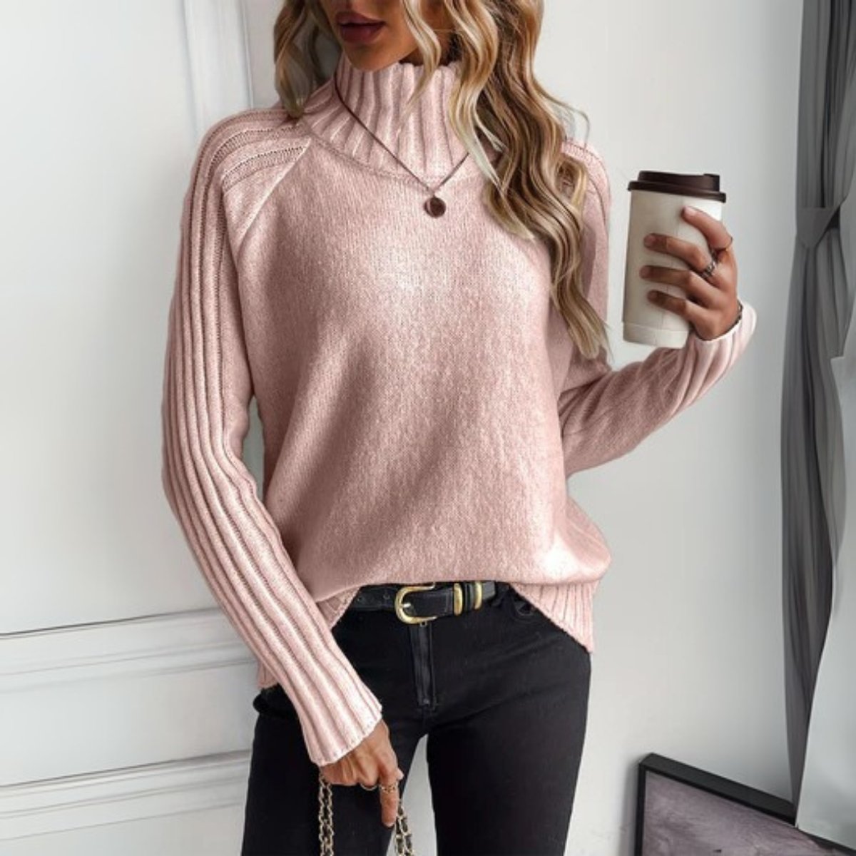 Elin | Dames Coltrui Grofgebreide Turtleneck Sweater Raglanmouw