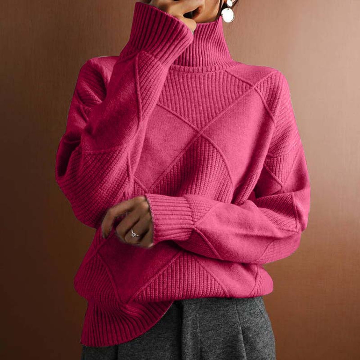 Lotte | Dames Coltrui Pullover Geruit Gebreid Turtleneck Sweater
