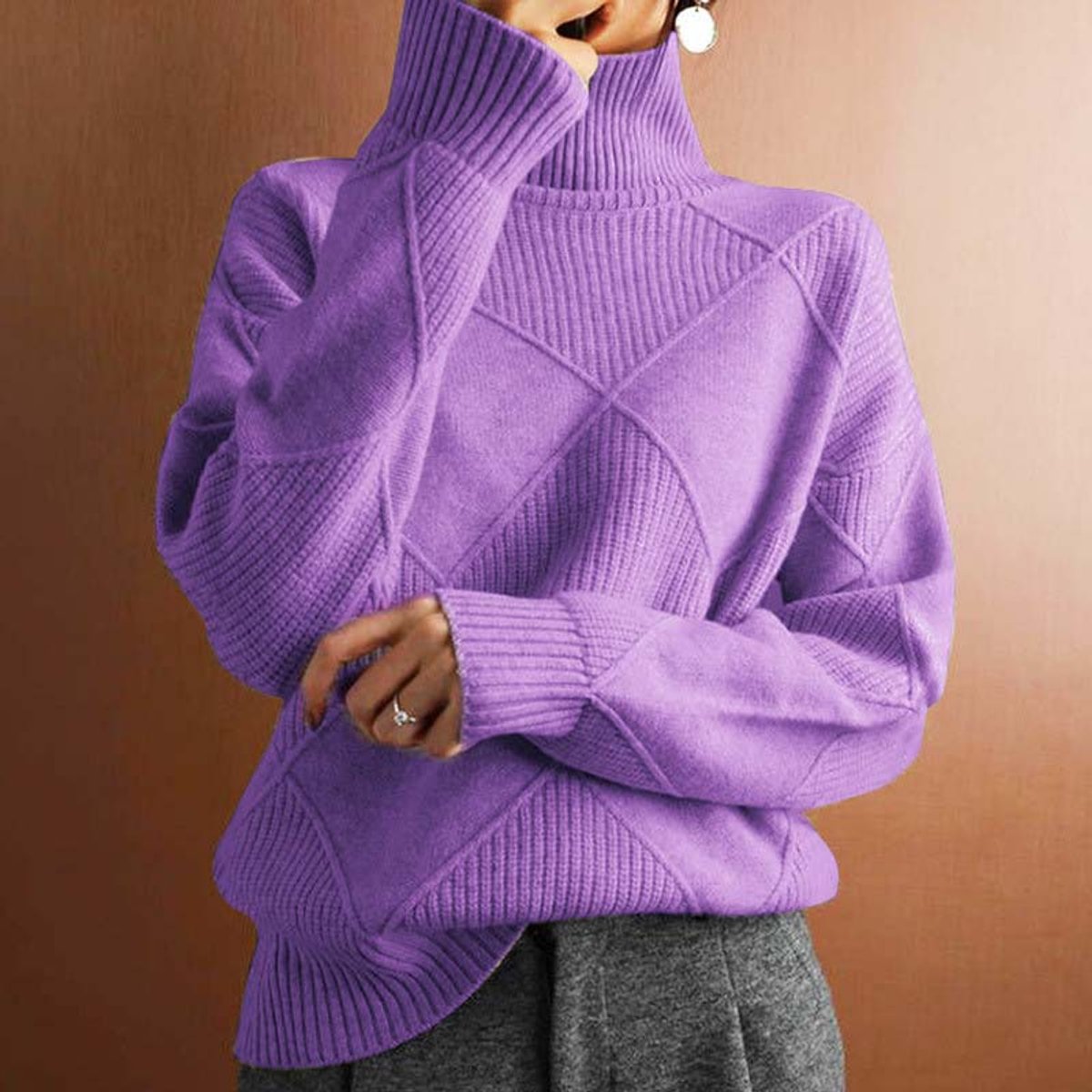 Lotte | Dames Coltrui Pullover Geruit Gebreid Turtleneck Sweater