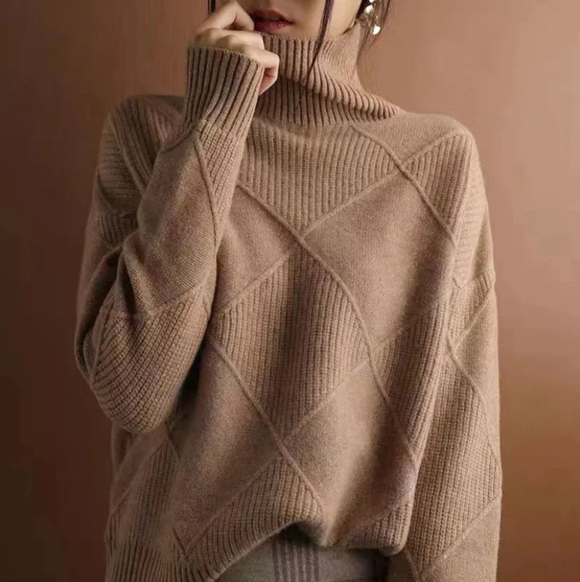 Lotte | Dames Coltrui Pullover Geruit Gebreid Turtleneck Sweater