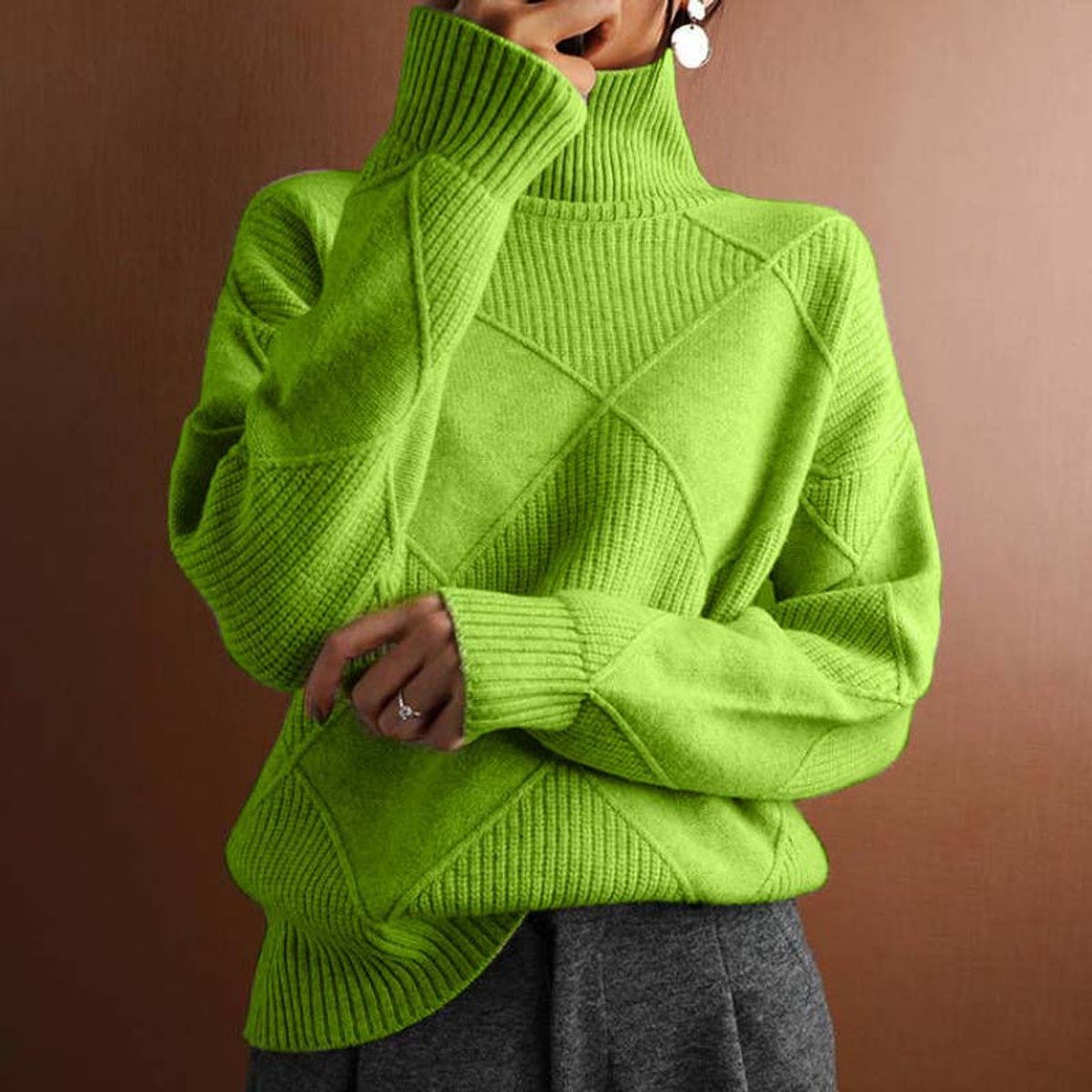 Lotte | Dames Coltrui Pullover Geruit Gebreid Turtleneck Sweater