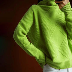 Lotte | Dames Coltrui Pullover Geruit Gebreid Turtleneck Sweater