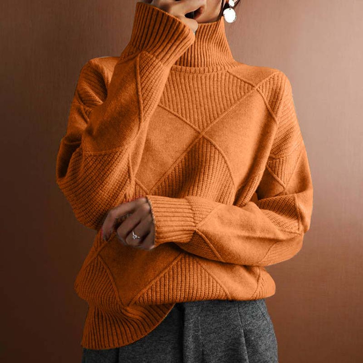 Lotte | Dames Coltrui Pullover Geruit Gebreid Turtleneck Sweater