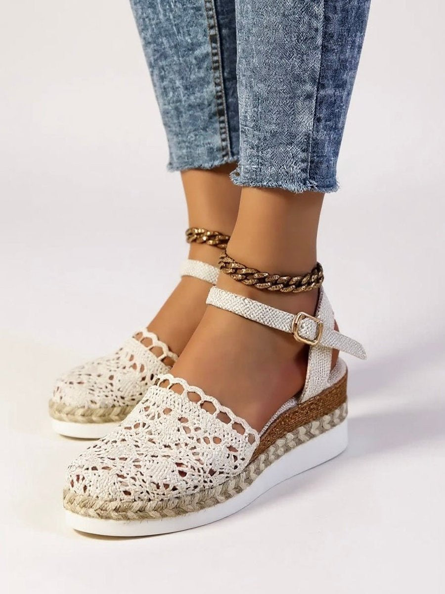 Sanne | Dames Comfortabele Sandalen Boho Haakwerk Espadrille Enkelband