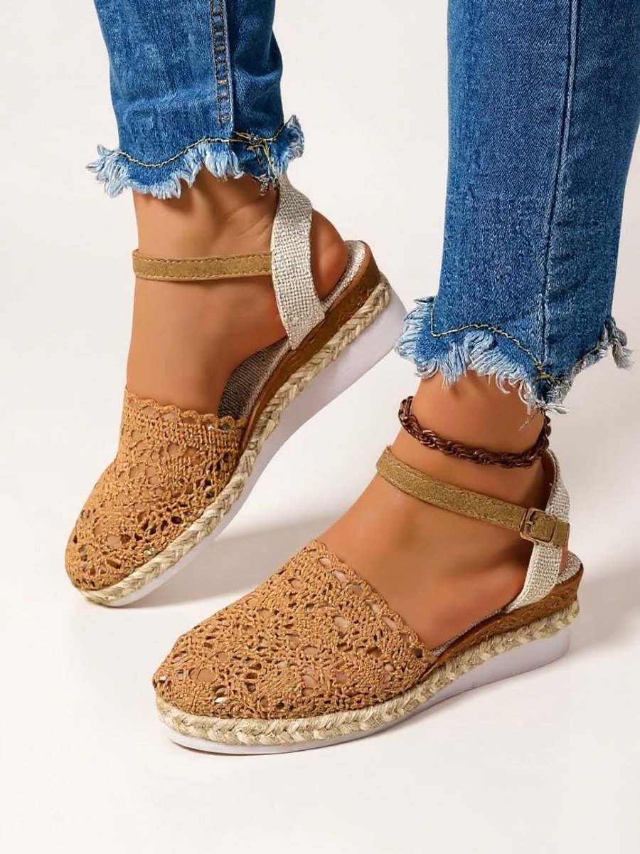 Sanne | Dames Comfortabele Sandalen Boho Haakwerk Espadrille Enkelband