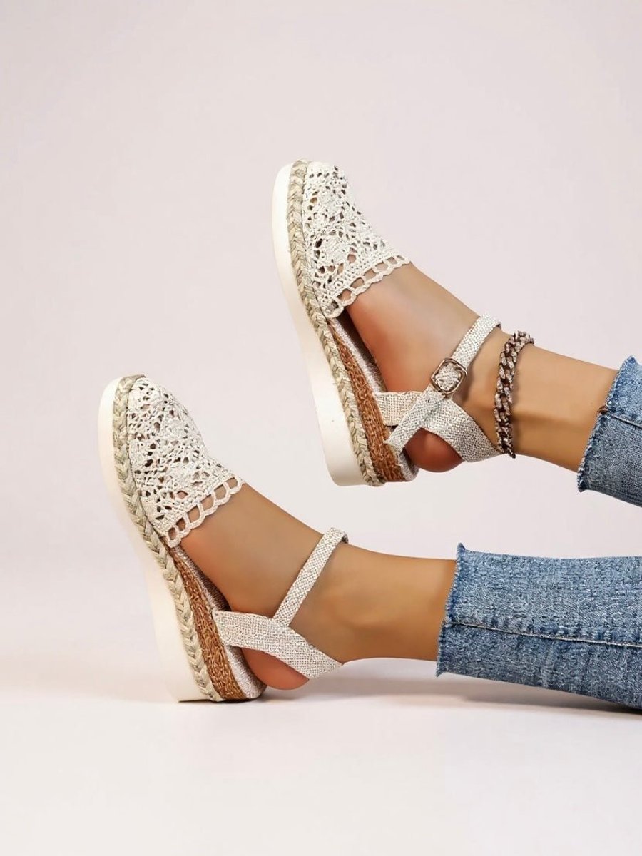 Sanne | Dames Comfortabele Sandalen Boho Haakwerk Espadrille Enkelband