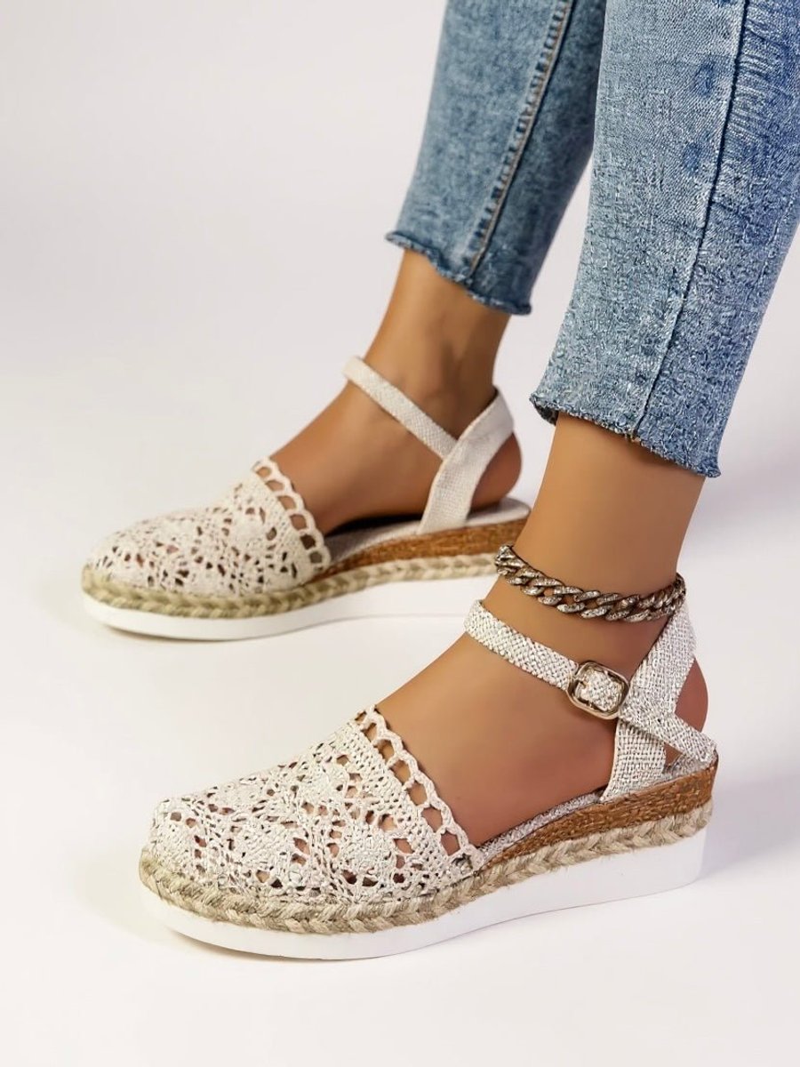 Sanne | Dames Comfortabele Sandalen Boho Haakwerk Espadrille Enkelband