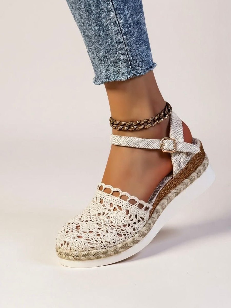 Sanne | Dames Comfortabele Sandalen Boho Haakwerk Espadrille Enkelband