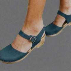 Julia | Dames Comfortabele Sandalen Gesloten Neus Houten Hak Enkelband Klompen