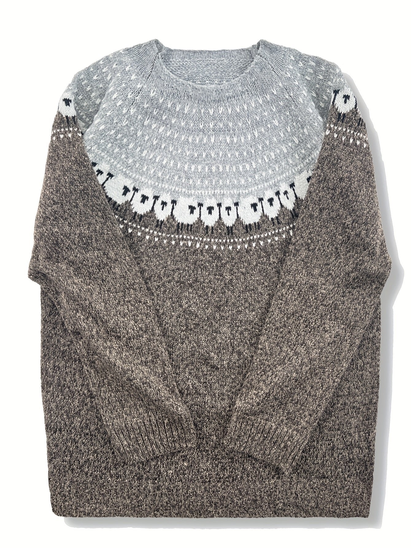 Elin | Dames Dikgebreide Schapenpatroon Jacquard Pullover Trui