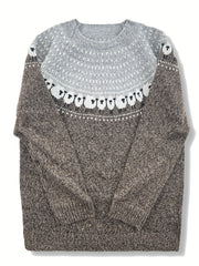 Elin | Dames Dikgebreide Schapenpatroon Jacquard Pullover Trui