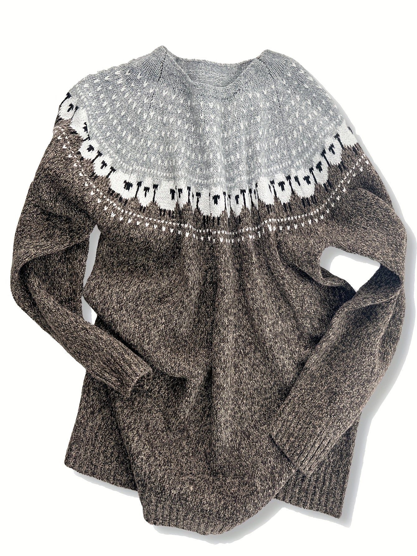 Elin | Dames Dikgebreide Schapenpatroon Jacquard Pullover Trui