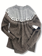 Elin | Dames Dikgebreide Schapenpatroon Jacquard Pullover Trui