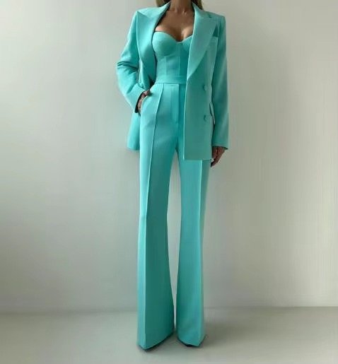 Tessa | Dames Driedelige Blazer Set Corset Top Wijde Broek