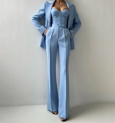 Tessa | Dames Driedelige Blazer Set Corset Top Wijde Broek
