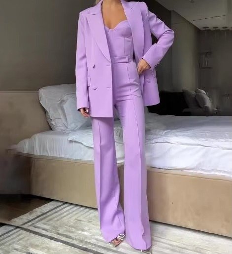 Tessa | Dames Driedelige Blazer Set Corset Top Wijde Broek