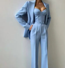 Nora | Dames Driedelige Blazer Set Corset Top Wijde Broek