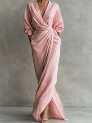 Sanne | Dames Elegant Long Sleeve Dress Wikkel Maxi V-hals