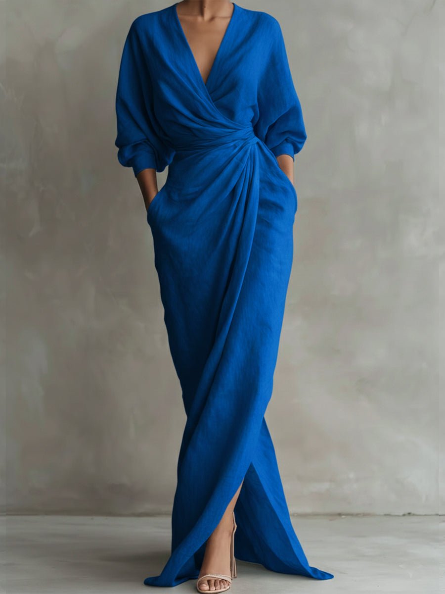 Sanne | Dames Elegant Long Sleeve Dress Wikkel Maxi V-hals