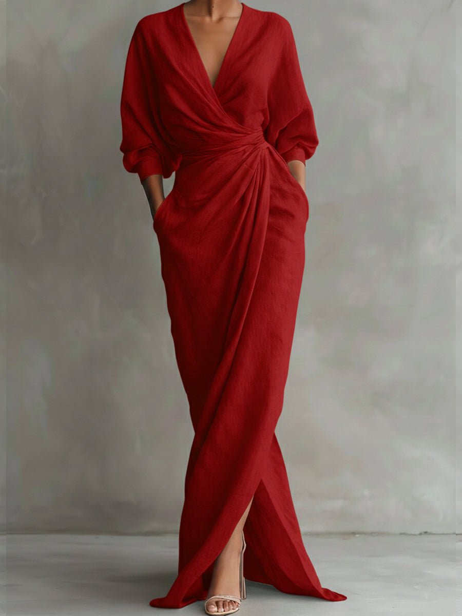 Sanne | Dames Elegant Long Sleeve Dress Wikkel Maxi V-hals