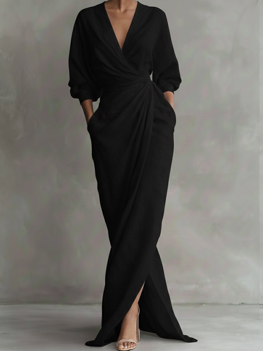 Sanne | Dames Elegant Long Sleeve Dress Wikkel Maxi V-hals