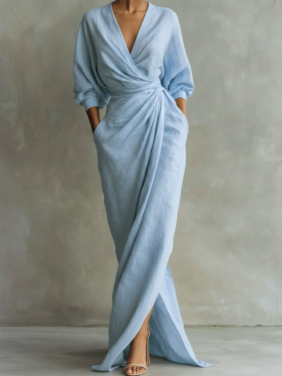 Sanne | Dames Elegant Long Sleeve Dress Wikkel Maxi V-hals