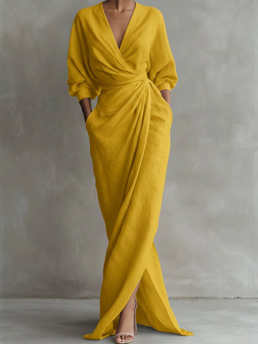 Sanne | Dames Elegant Long Sleeve Dress Wikkel Maxi V-hals