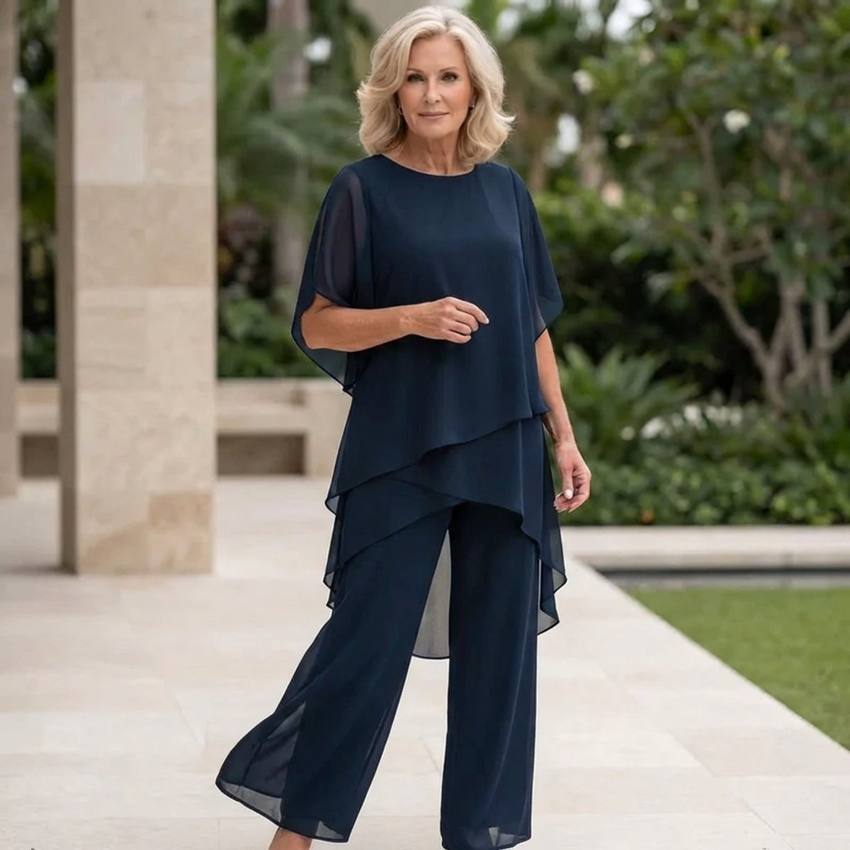 Roos | Dames Elegante Chiffon Gelaagde Broekpak Set