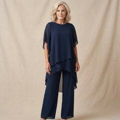 Roos | Dames Elegante Chiffon Gelaagde Broekpak Set