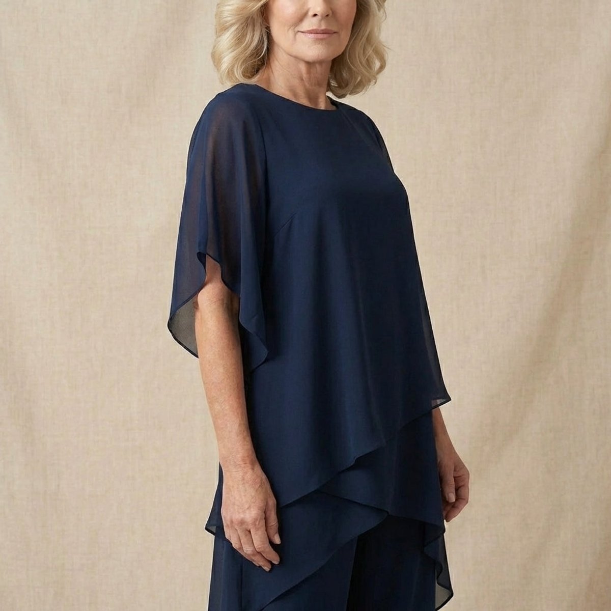Roos | Dames Elegante Chiffon Gelaagde Broekpak Set