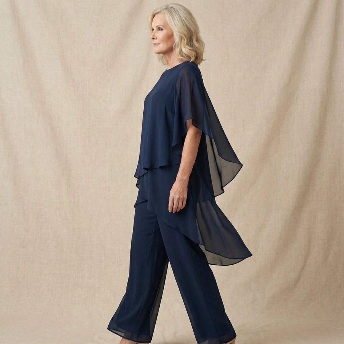 Roos | Dames Elegante Chiffon Gelaagde Broekpak Set