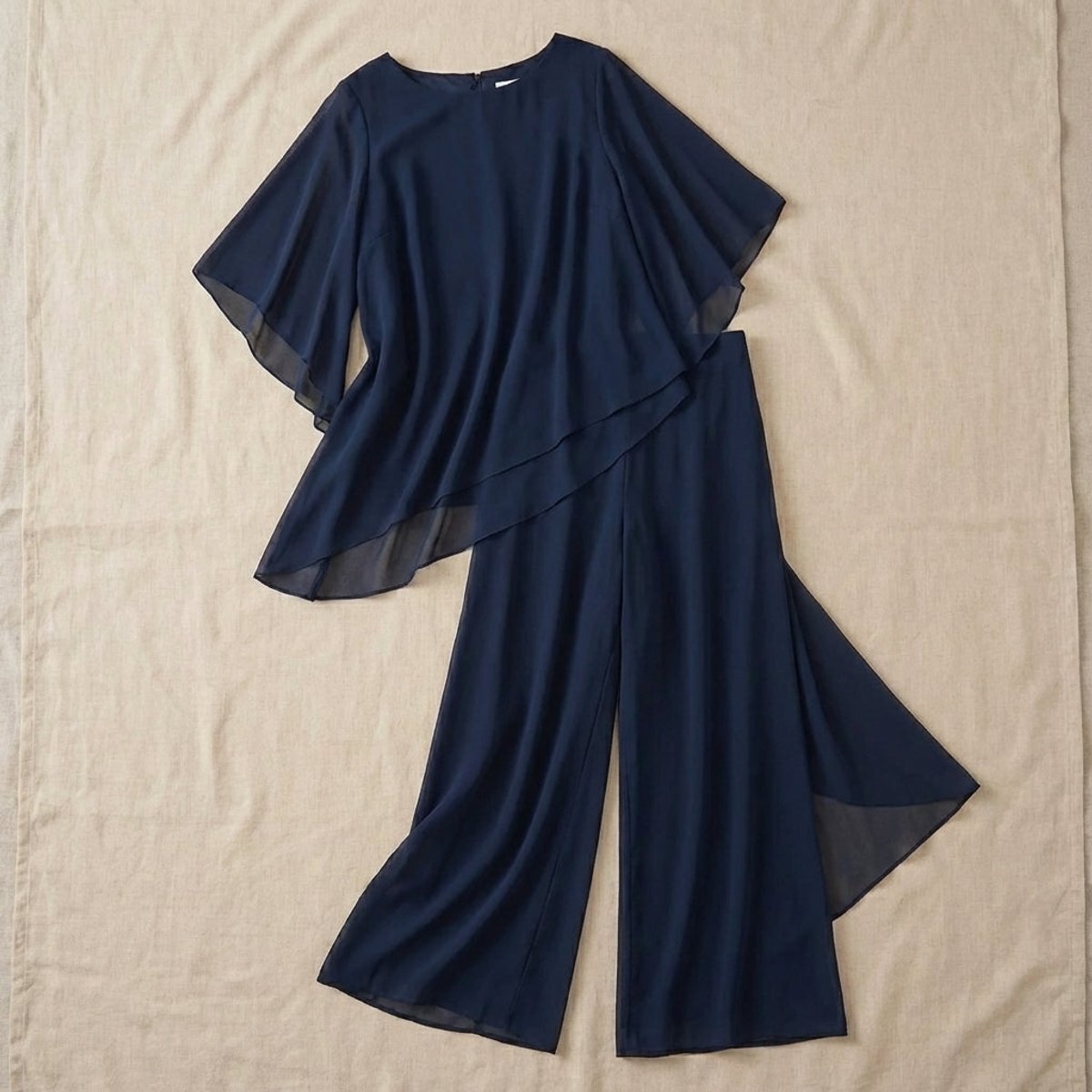 Roos | Dames Elegante Chiffon Gelaagde Broekpak Set