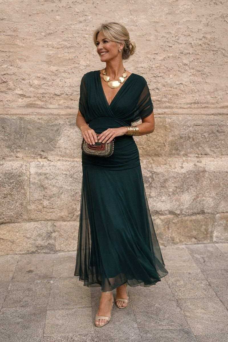 Lisa | Dames Elegante Cocktail Party Dress V-hals Maxi Chiffon