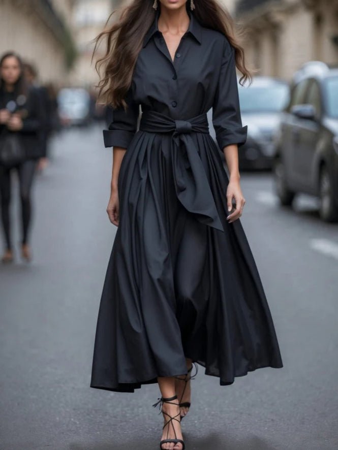 Sanne | Dames Elegante Lange Mouw Maxi Blousejurk met Strikceintuur
