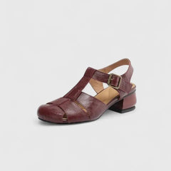 Sara | Dames Elegante Leren Blokhak Sandalen Vierkante Neus